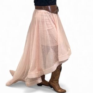 Cotton Candy Pink High-Low Maxi Sheer Mesh Skirt- By Say Yes To The Prom Size 7